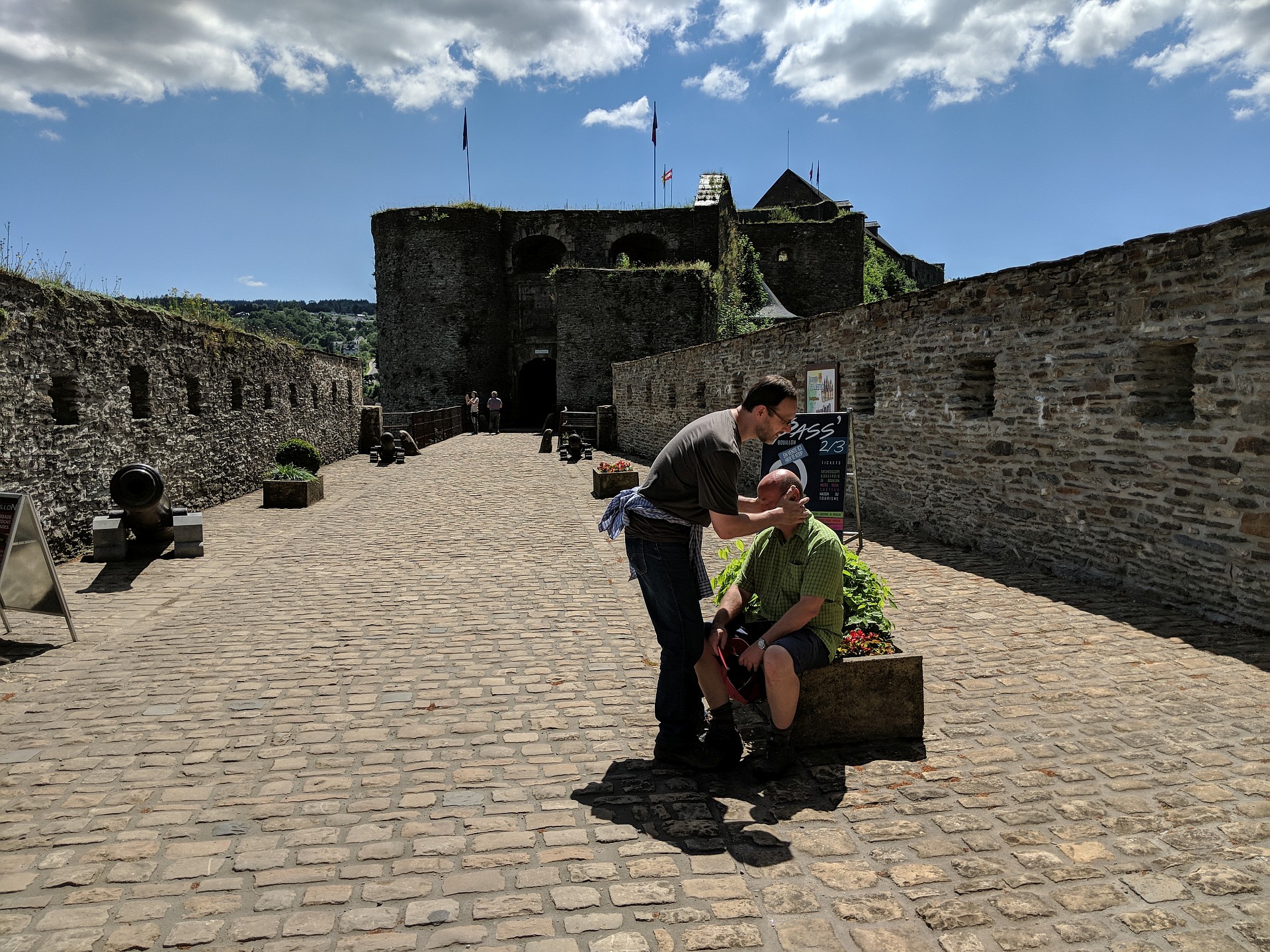 Dr Richards checking a spine at a castle in Bouillon, Belgium.